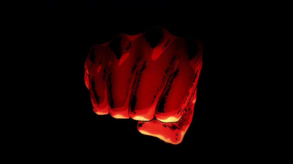 Powerful Saitama Wallpaper: Glowing Fist Against Dark Background