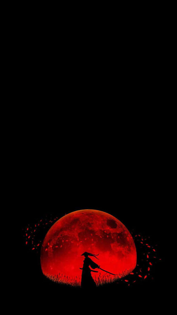 Vivid Blood Moon Samurai Wallpaper: Mysterious Dark Background Art