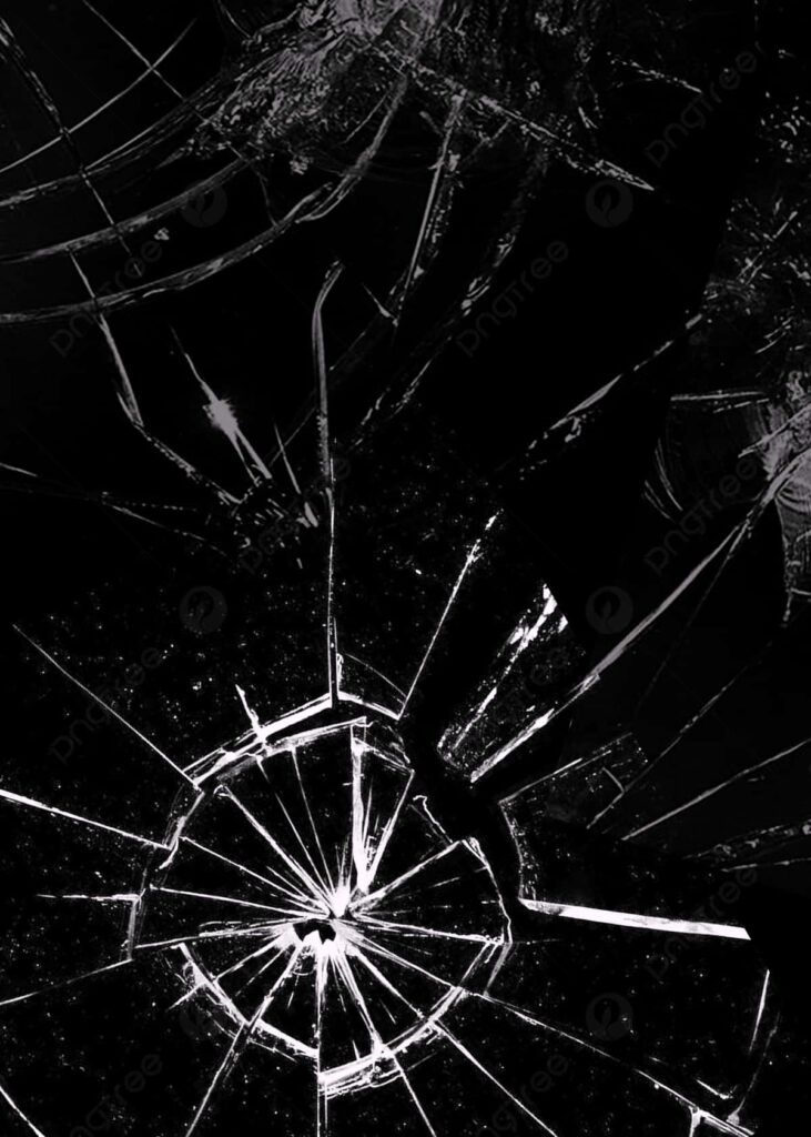 Shattered glass texture on black background with sharp intricate cracks modern wallpaper background