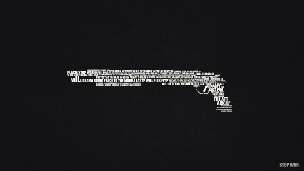 Text Silhouette Shotgun Wallpaper: Powerful 'STOP WAR' Design