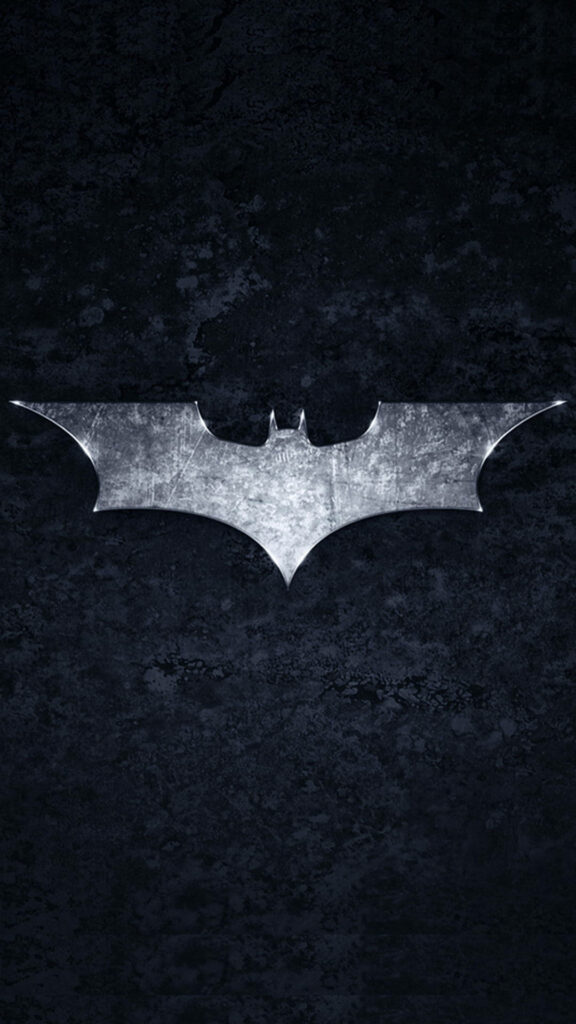 Silver grunge Batman logo on dark background edgy iPhone wallpaper for superhero fans