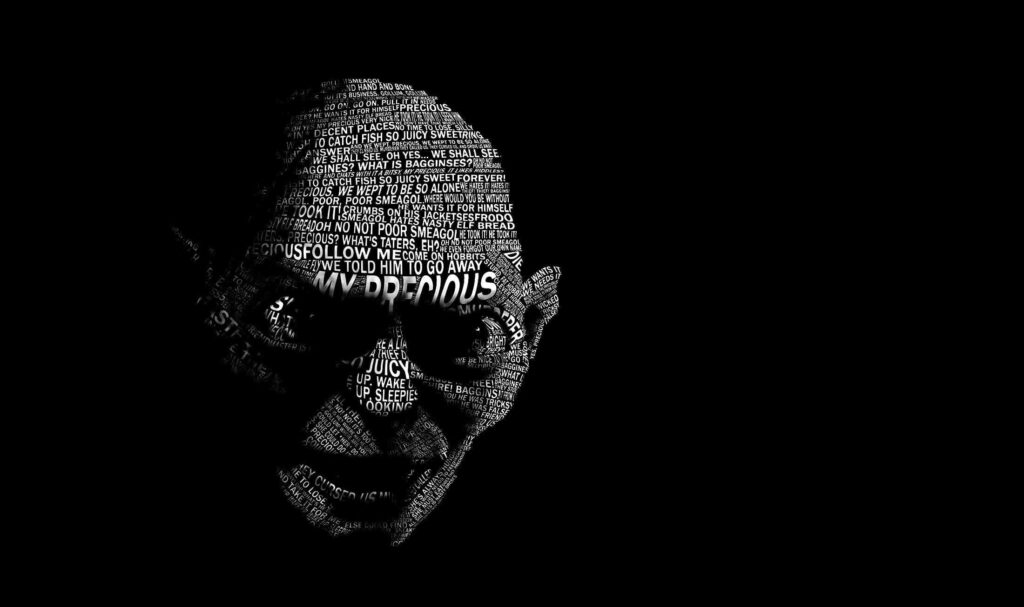 Text-Based Character Illustration Wallpaper on Black Background
