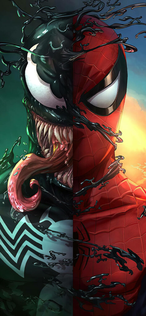 Vibrant Venom vs. Spider-Man Wallpaper: Striking Split Design