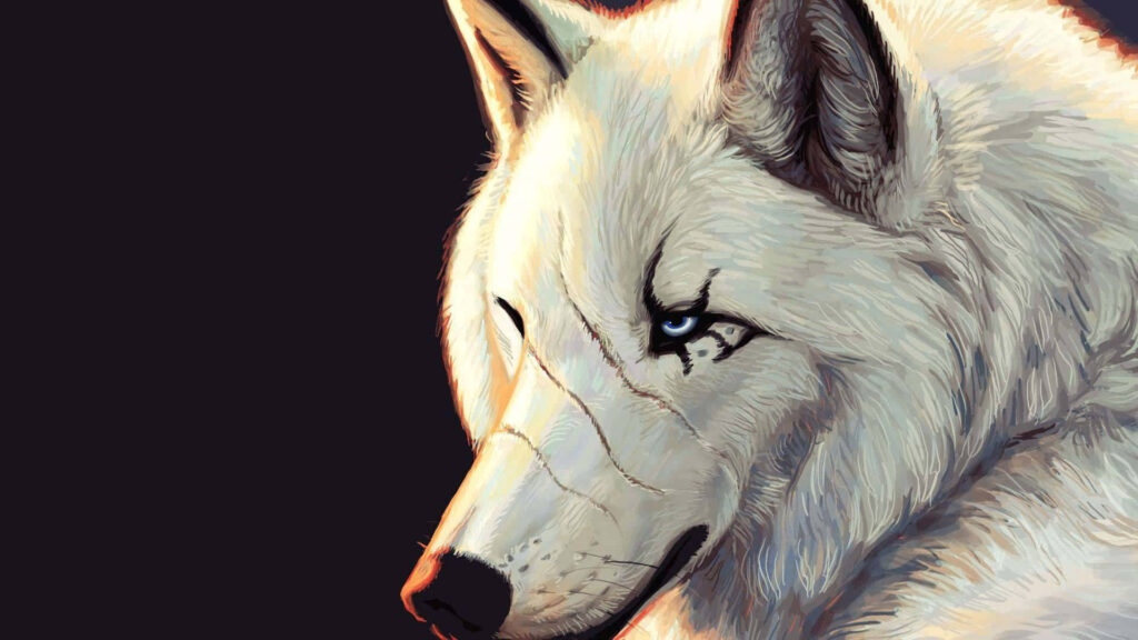 Striking White Wolf Wallpaper: Intense Gaze & Detailed Fur
