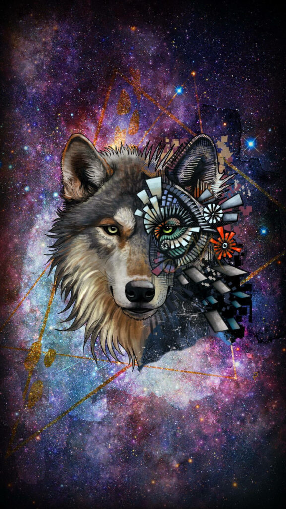 Stunning Wolf Wallpaper: Cosmic Galaxy with Dual Textures