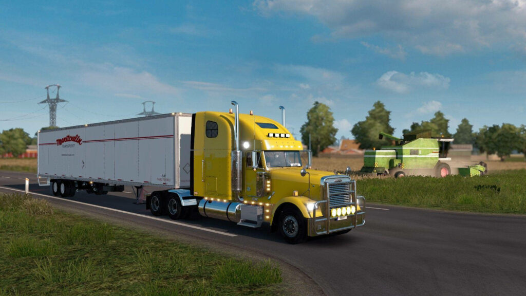 Yellow trailer truck driving on rural road in American Truck Simulator open road adventure wallpaper