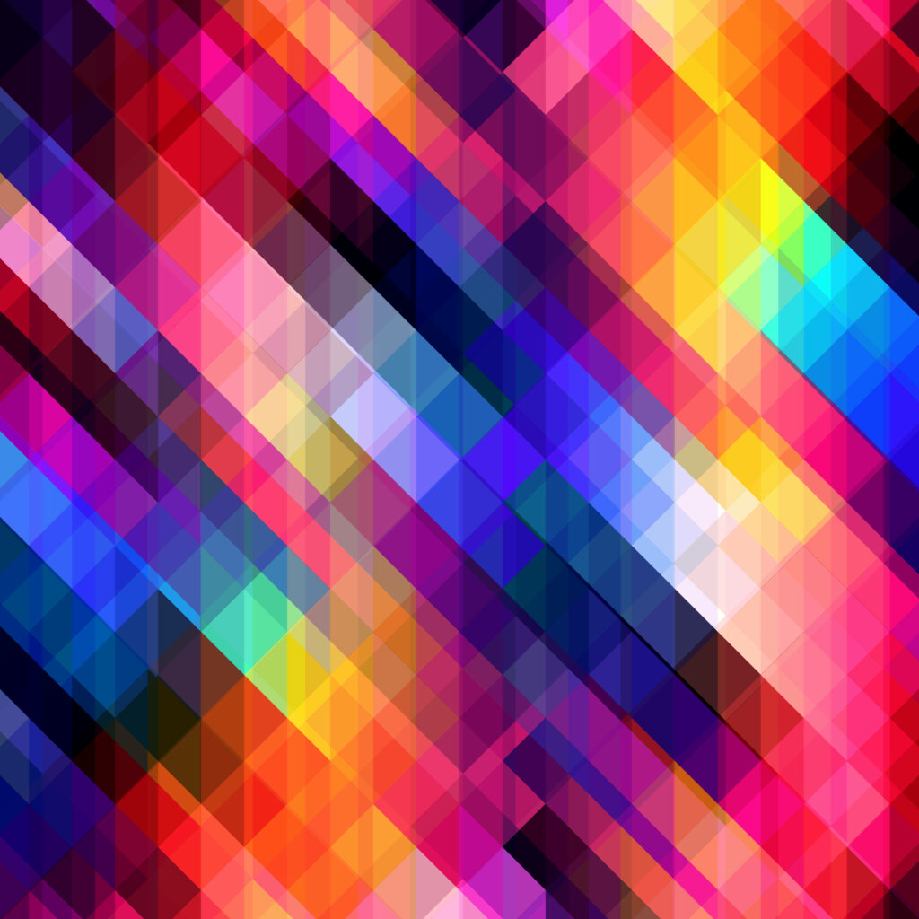 Vibrant Striped Rainbow Mosaic Tiles: A Psychedelic Illusion on a Mesmerizing Striped Background Wallpaper