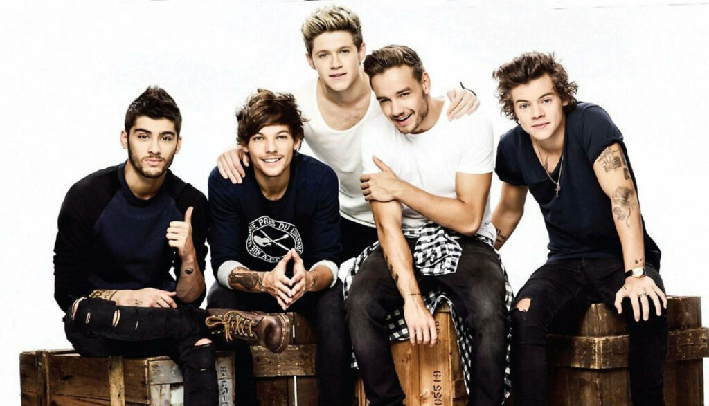 Boy Band Group Portrait of One Direction Members in Stylish Outfits Wallpaper