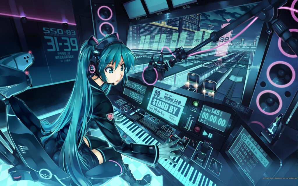 Exploring the Creative Haven: Immersive Studio Experience with Hatsune Miku and her Vibrant Vocaloid Universe Wallpaper