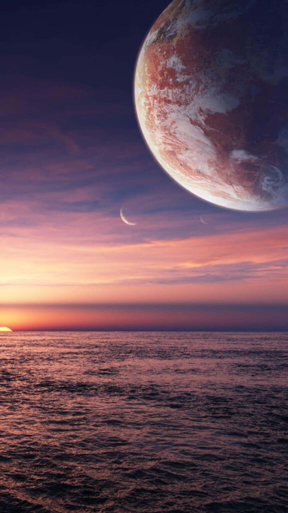 Serene Ocean Sunset Wallpaper: Cosmic 1080×1920 Scene