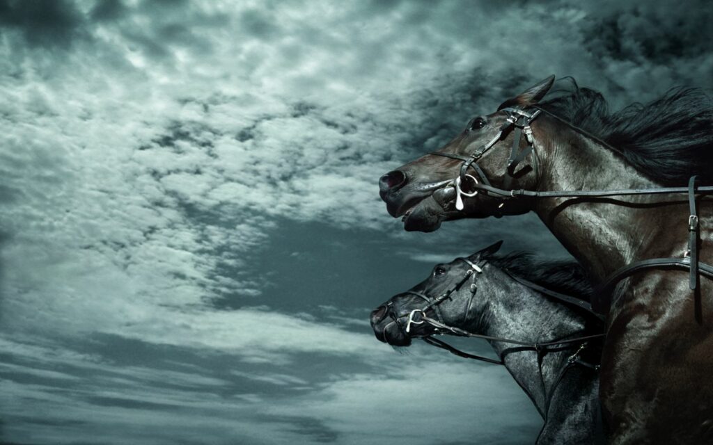 Stunning Horse Gallop Wallpaper - Dramatic Cloudy Sky Scene