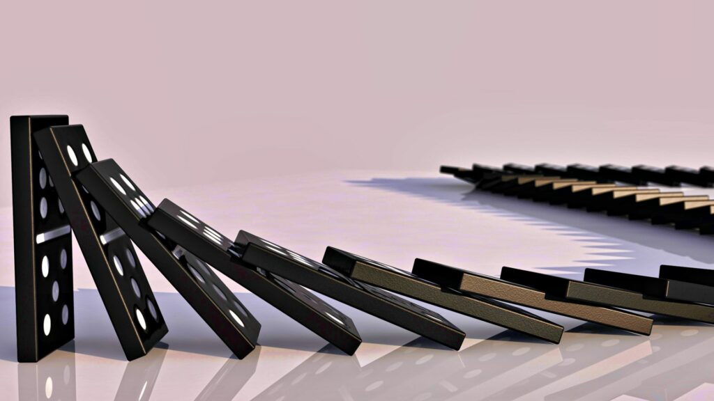 Dynamic Black Dominoes in Motion - Minimalist 1920x1080 Wallpaper