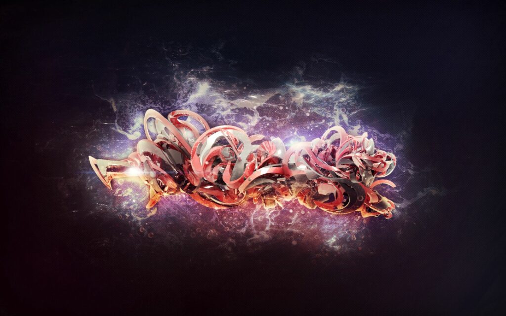 Vivid Abstract Metallic Figures Wallpaper: Dark Gradient Design