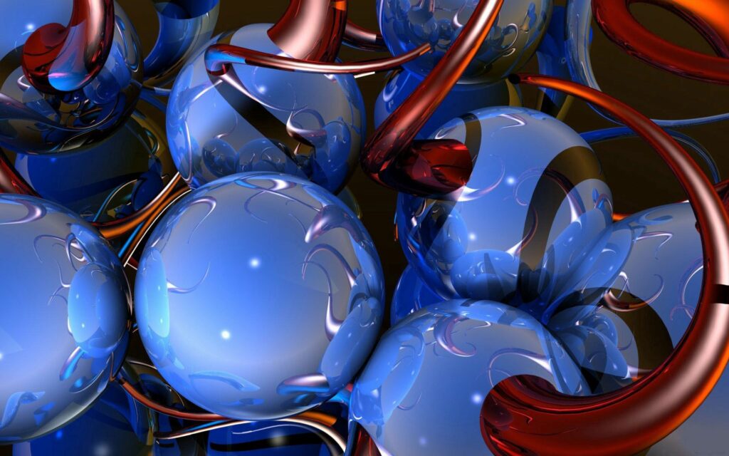 Elegant Blue Spheres & Red Ribbons - Futuristic Wallpaper Background