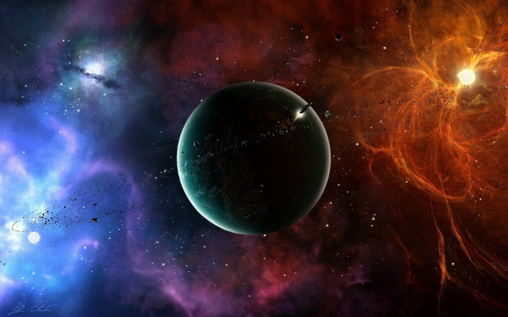 Stunning 1920x1200 Space Wallpaper: Vibrant Planet & Cosmic Dust