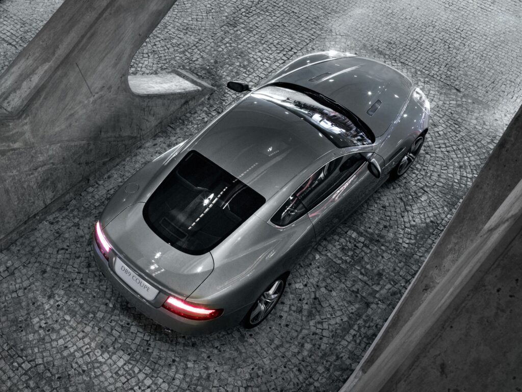 Stunning Top View of 2008 Aston Martin DB9 in Metallic Gray Wallpaper