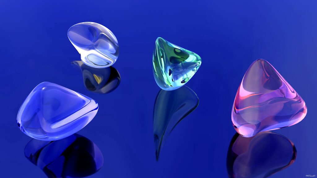 Stunning Deep Blue Wallpaper with Colorful Abstract Glass Shapes