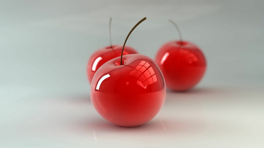 Realistic 3D Render of Glistening Red Cherries Wallpaper - 2560x1440