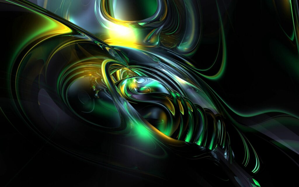 Abstract Metallic Wallpaper: Fluid Textures & Luminous Green Streaks