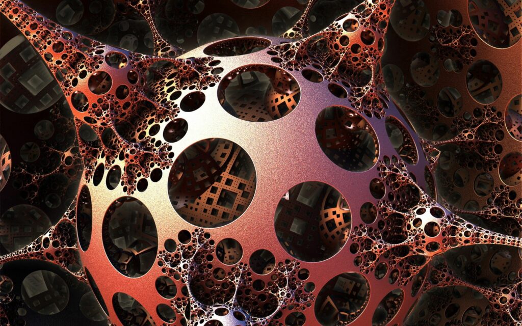 Mesmerizing Metallic Fractal Wallpaper: Intricate Spherical Design