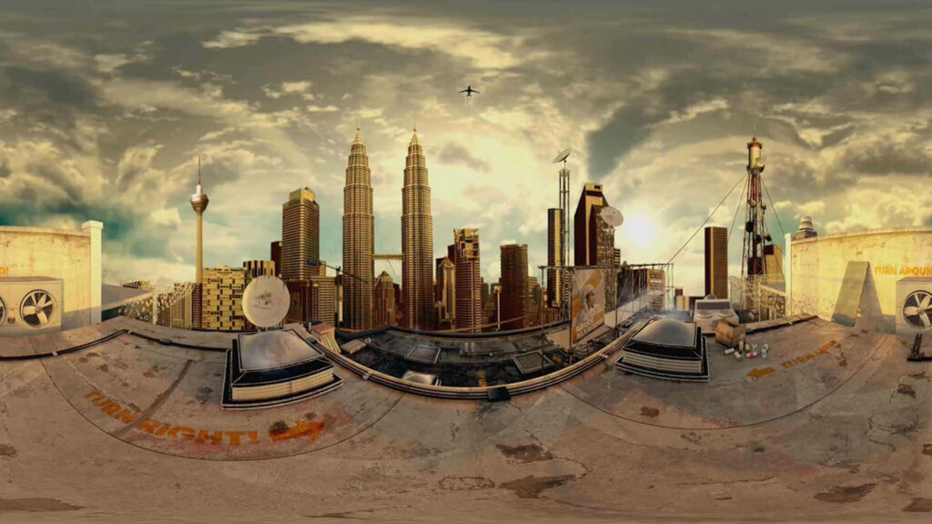 Golden Hour 360-Degree Wallpaper: Skyscrapers & Dramatic Sky