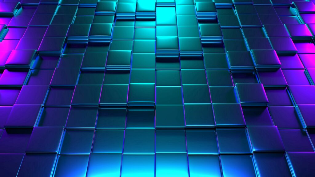 Stunning 3D Metallic Cube Wallpaper - Blue and Purple Gradient Background