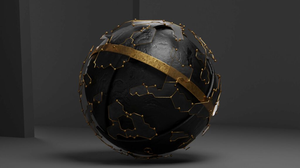Stunning 3840x2160 Wallpaper: Dark Metallic Ball with Golden Relief