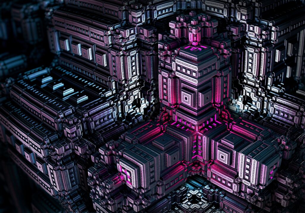 Futuristic 3D Wallpaper: Intricate Geometric Patterns & Neon Colors