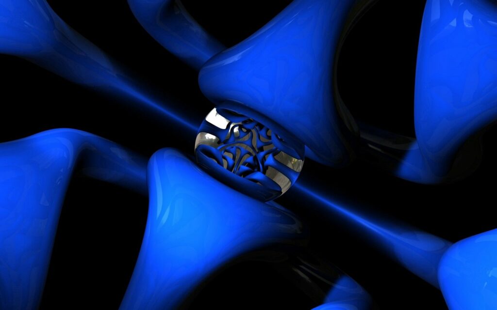 3D Abstract Wallpaper: Bright Blue Fluid Design with Metallic Sphere