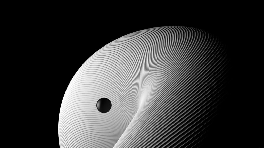 Stunning 3D Abstract Wallpaper: White Circle Design on Black Background