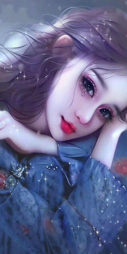 Enchanting 3D Anime Girl Phone Wallpaper with Sparkling Background