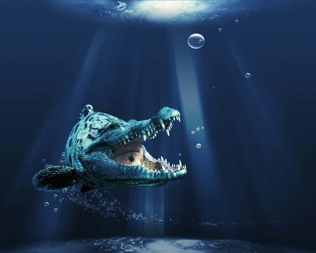 Stunning 3D Aquatic Predator Wallpaper with Underwater Rays