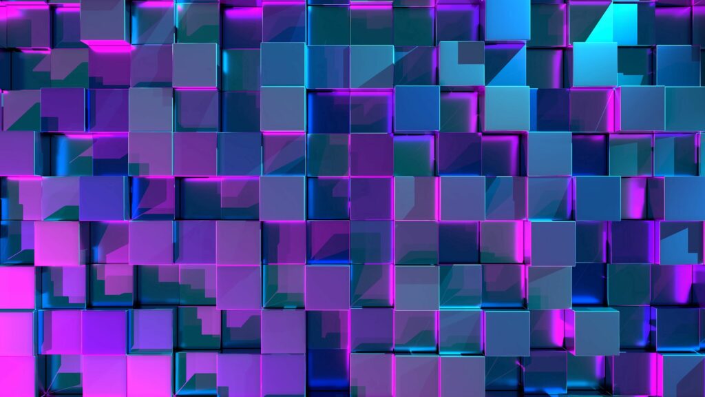 Vibrant 3840x2160 3D Cube Wallpaper with Purple and Blue Glow