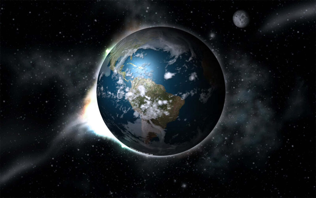 Stunning 3D Earth Wallpaper: Cosmic Background with Moon & Stars