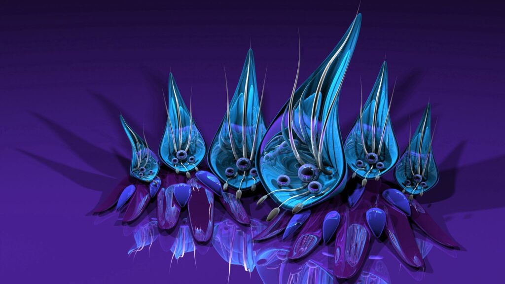 Vibrant 3D Fantasy Flower Wallpaper on Deep Purple Background