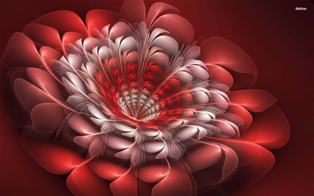 Vibrant 3D Flower Wallpaper: Translucent Red Petals on Celestial Background