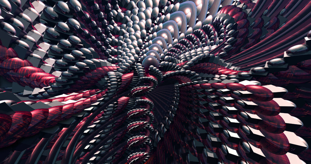 Stunning 3D Fractal Wallpaper: Metallic Spheres & Curved Shapes