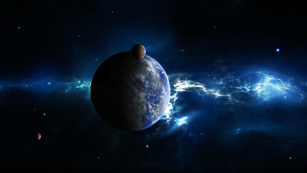 Stunning 3D Galaxy Wallpaper: Planet & Vibrant Blue Nebula Background