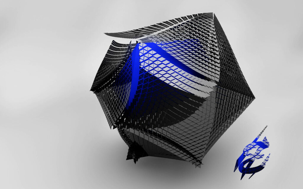 Stunning 3D Metallic Blue Geometric Wallpaper with Mesh Patterns