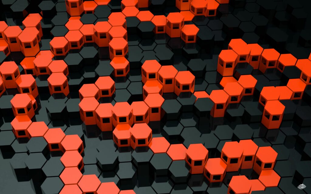 3D Hexagon Wallpaper: Striking Orange Pattern on Dark Background
