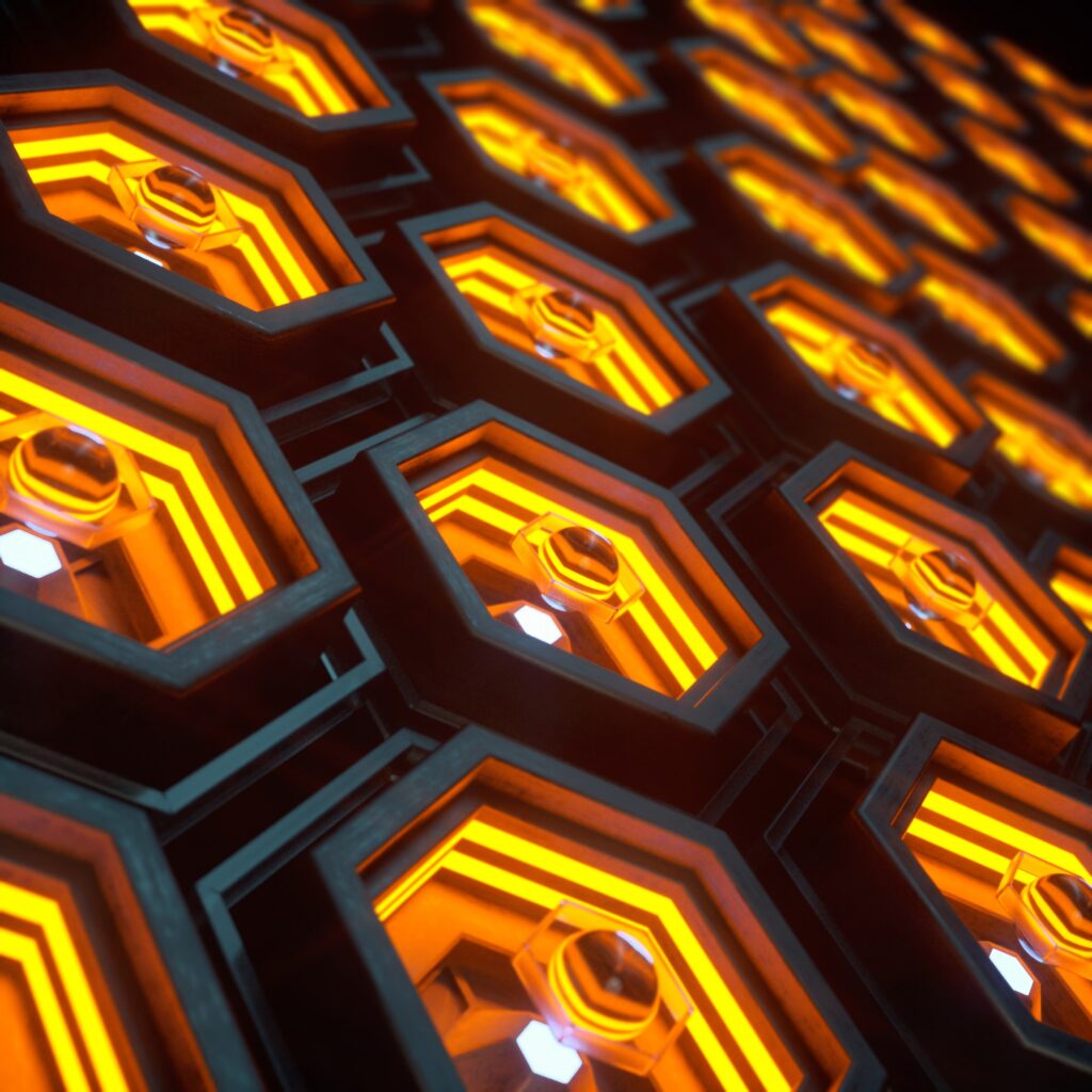 Vibrant 3D Hexagonal Cells Wallpaper: Warm Orange Glow Background