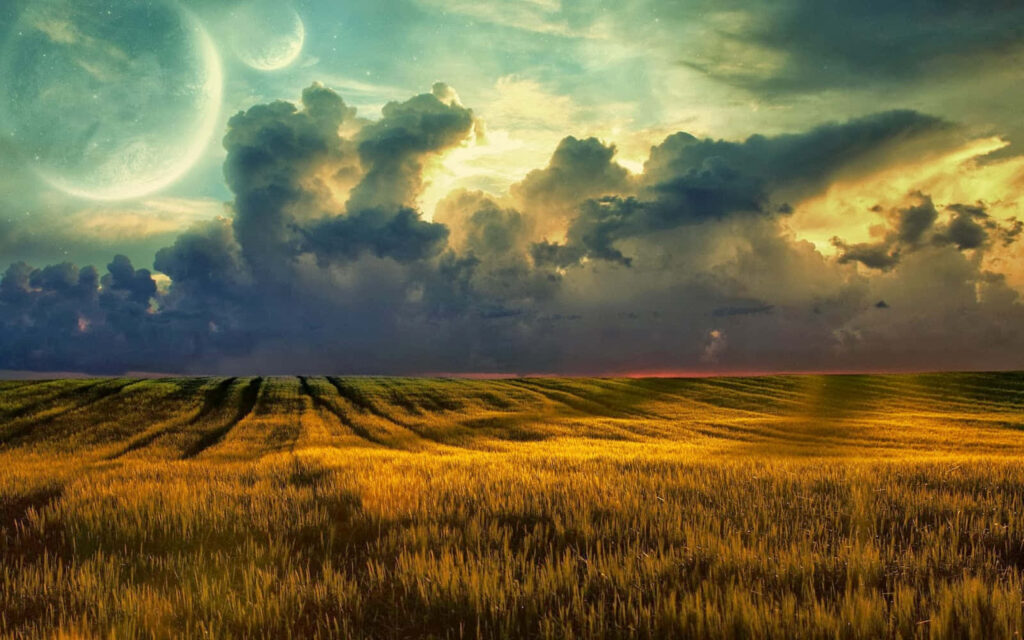 Captivating 3D Landscape Wallpaper: Golden Field & Dramatic Sky