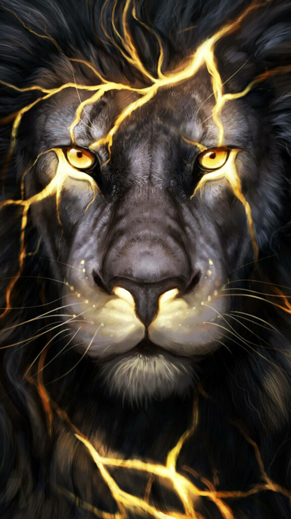 Stunning 3D Lion Wallpaper with Glowing Eyes & Dramatic Lighting