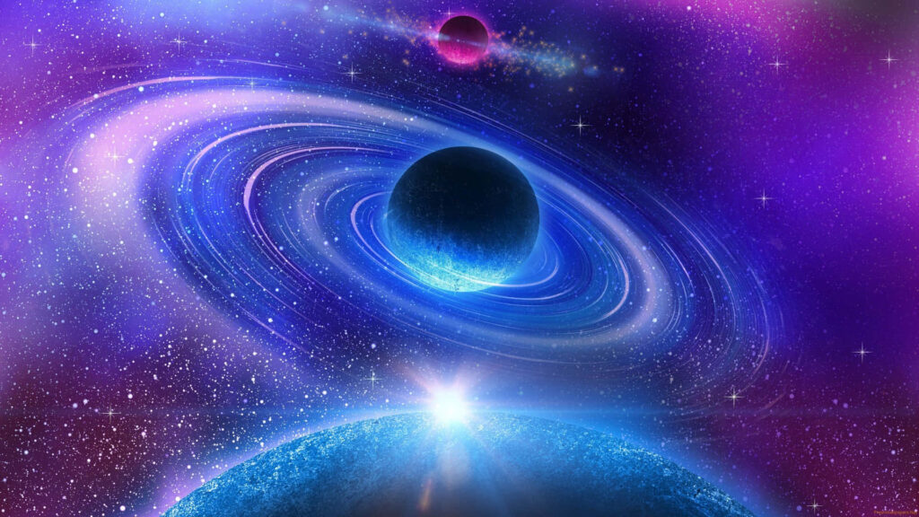 Vibrant 3D Outer Space Wallpaper: Celestial Planet & Cosmic Glow