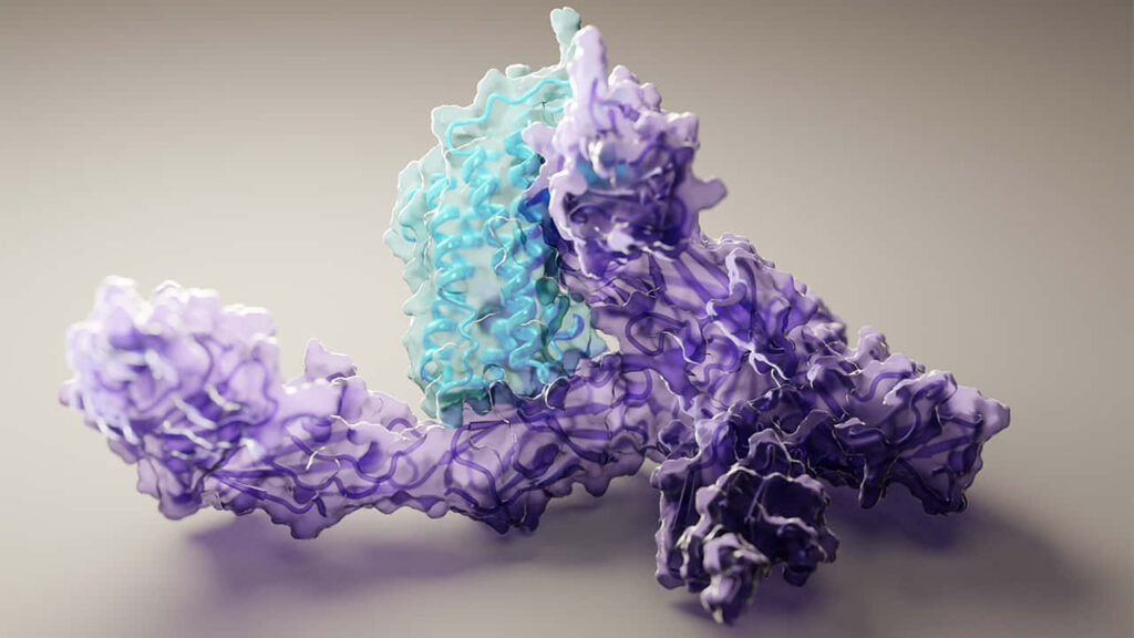 Stunning 3D Protein Wallpaper: Turquoise & Purple Abstract Design