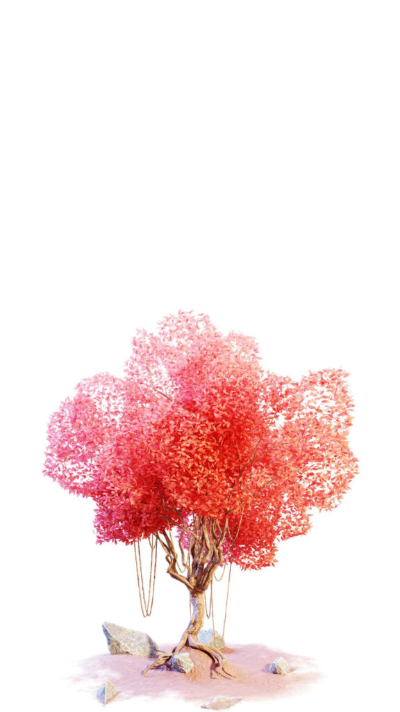 Stunning 3D Red Tree Wallpaper on Minimalist White Background