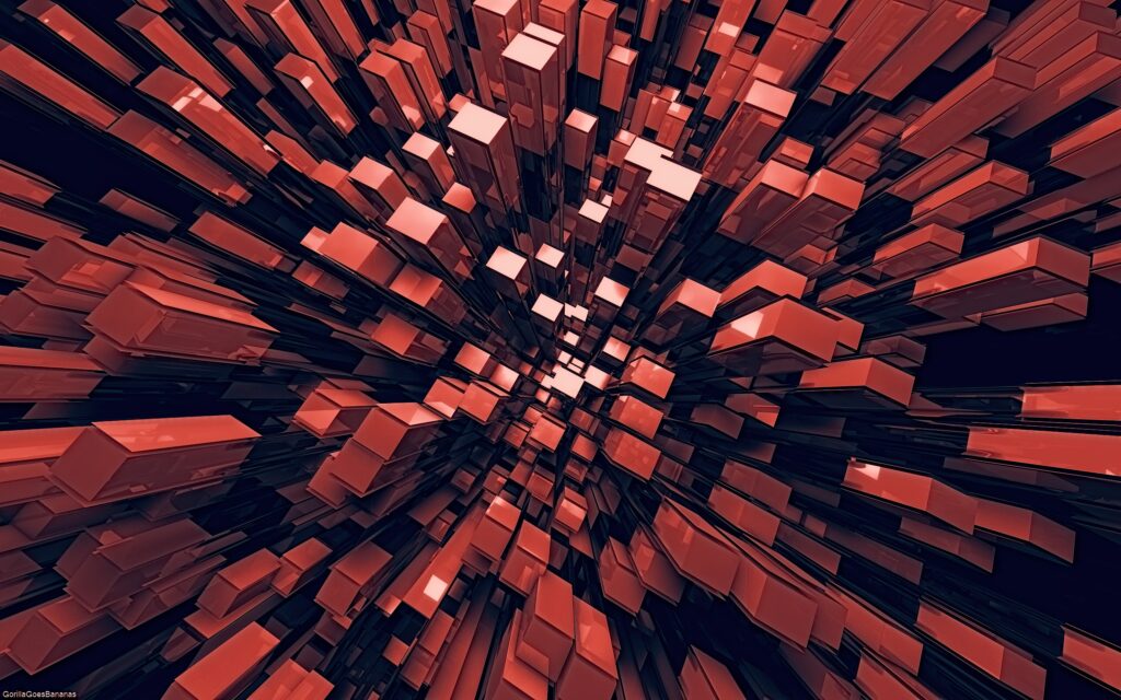 Stunning Red & Black 3D Wallpaper: Intricate Rectangular Design
