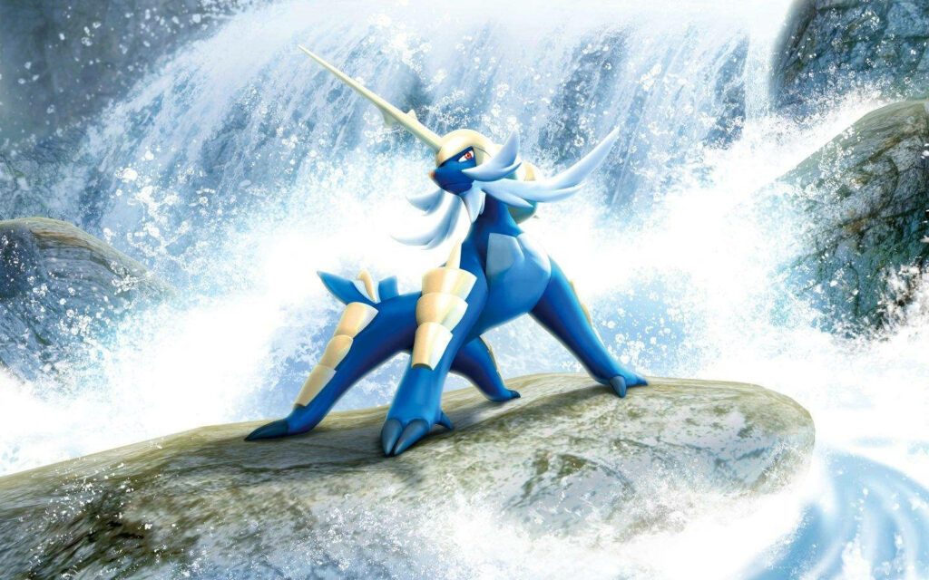 Samurott 3D Wallpaper: Majestic Waterfall Background