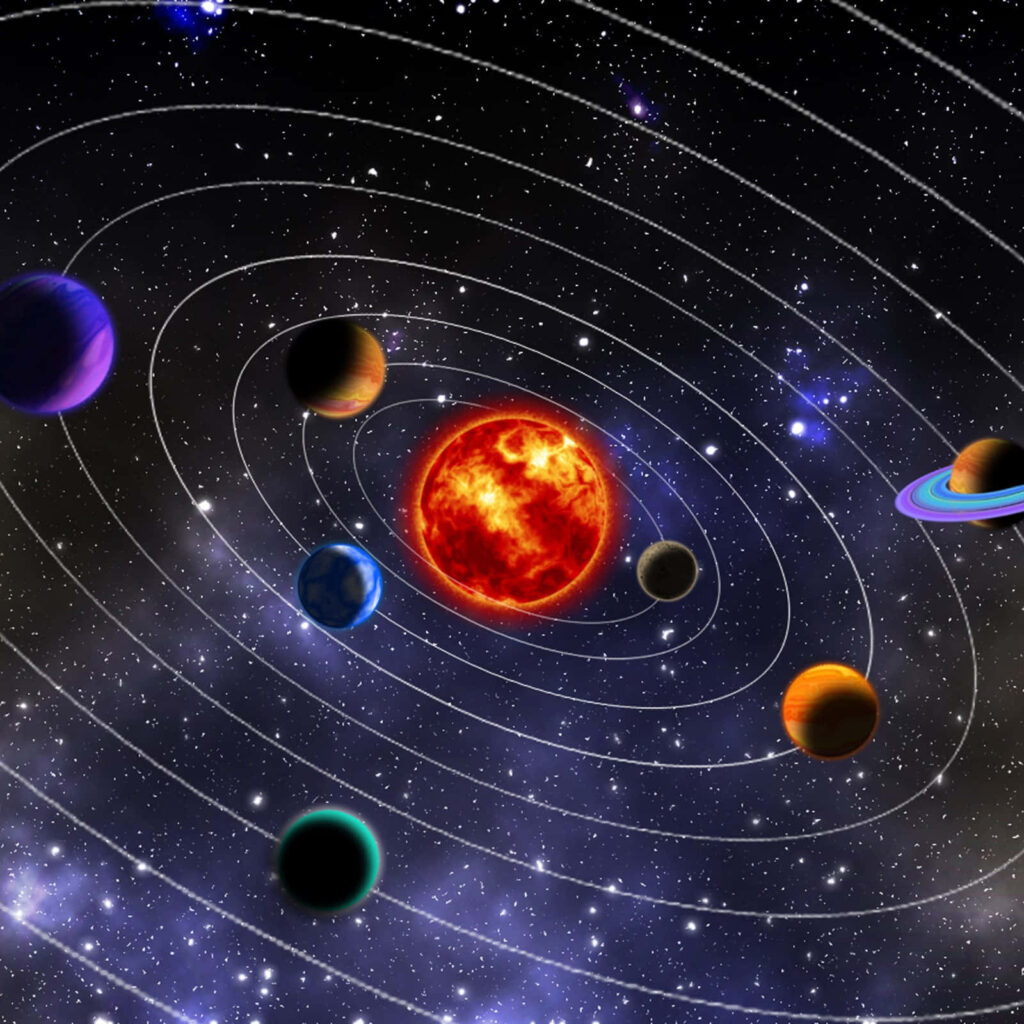 Vibrant 3D Solar System Wallpaper: Sun and Planets in Orbit