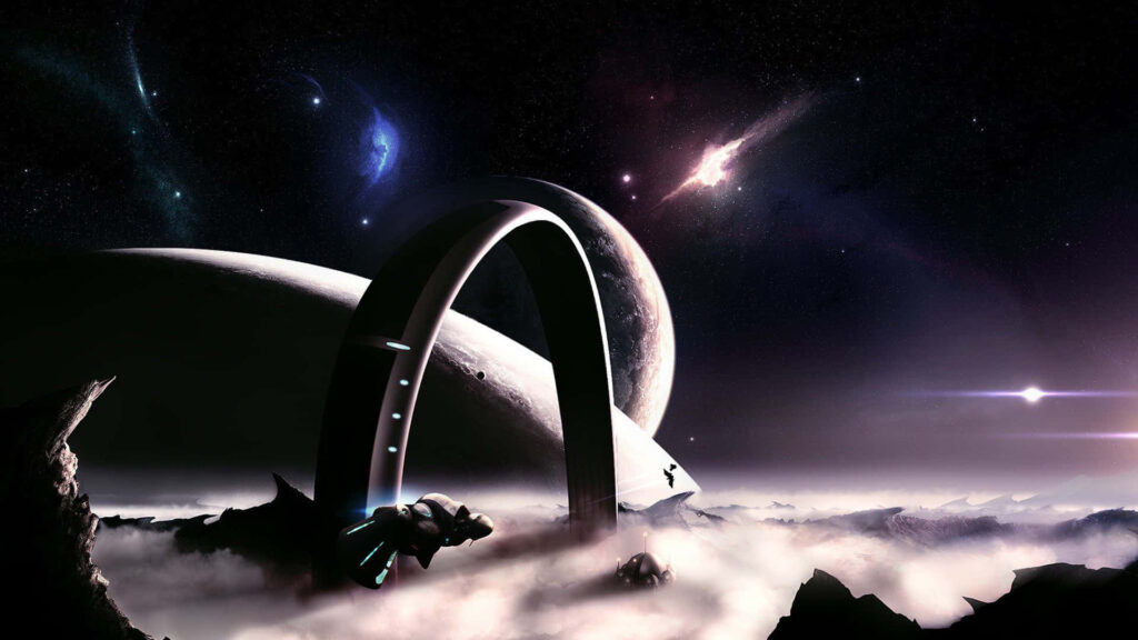 Stunning 3D Alien Space Wallpaper: Cosmic Ring and Galaxies Background